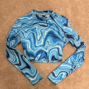 SHEIN Blue and White Swirl Crop Top